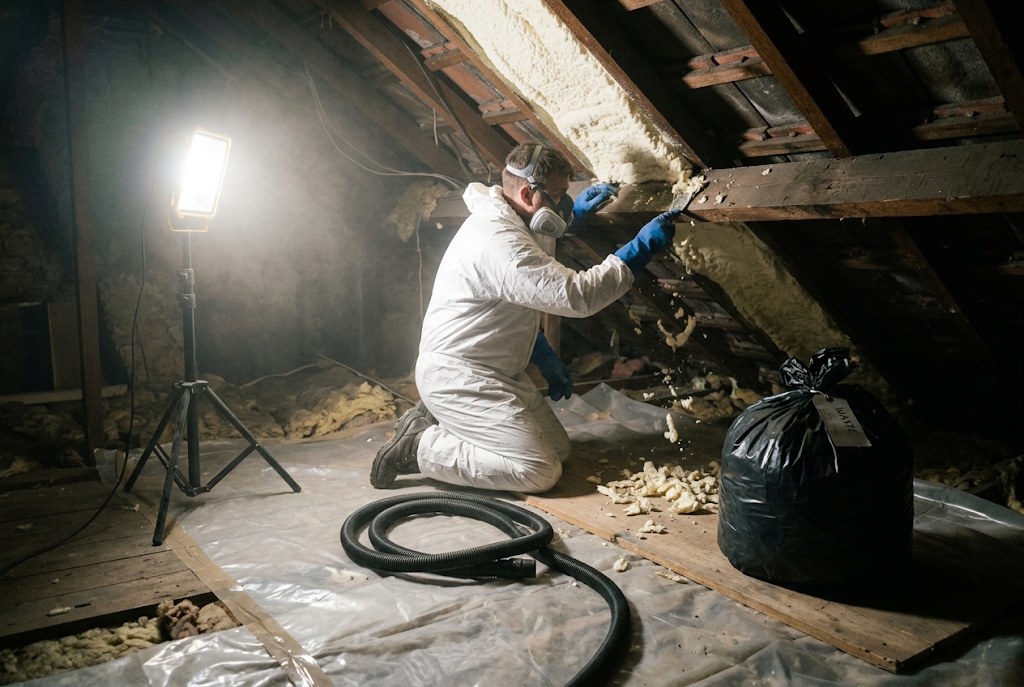 Foam scraped from a rafter in a 1930s semi.