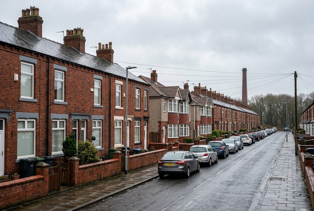 A street of red-brick terraced houses in Pennington